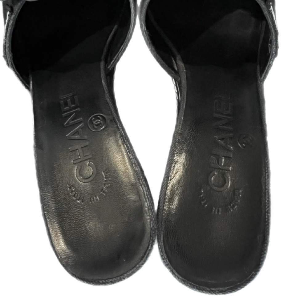 💗CHANEL Canvas Leather Camellia Slide On Platform Wedge Sandals • BLACK • 36.5EU - Picture 7 of 12